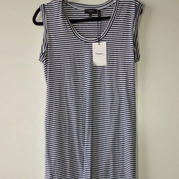 Theory Women's Deep Navy Striped Cuff Scoop Neck Sleeveless Sheath Dress Size M - Picture 4 of 4